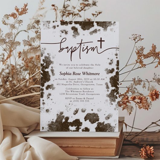 Invitation Rustic Cow Print Western Baptism
