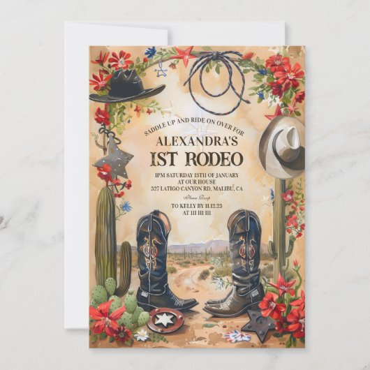 Invitation Rustic Cowboy 1st Rodeo Birthday (Devant)