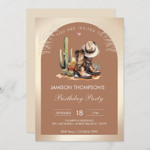 Invitation Rustic Cowboy Casquette et Bottes Aquarelle Annive