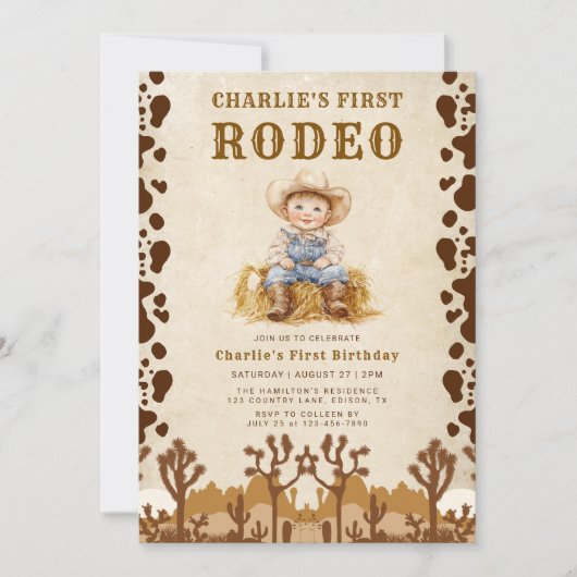 Invitation Rustic Cowboy Premier Rodéo 1er Anniversaire Invit (Devant)