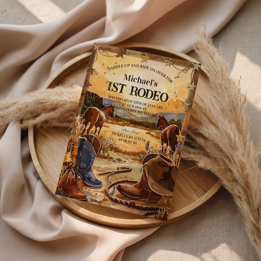 Invitation Rustic Cowboy Rodeo 1st Birthday Theme