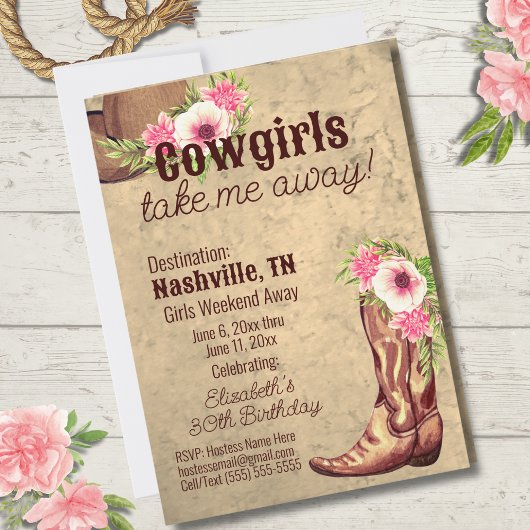 Invitation Rustic Cowgirl 30e anniversaire Nashville