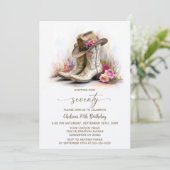 Invitation Rustic Cowgirl Boots and Hat 70th Birthday Party (Debout devant)