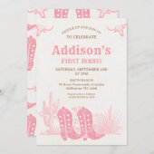 Invitation Rustic Cowgirl Boots First Rodeo 1st Birthday (Devant / Derrière)
