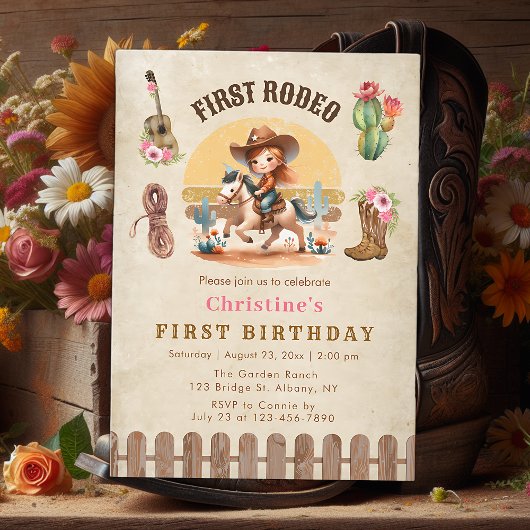 Invitation Rustic Cowgirl First Rodeo 1er Anniversaire Invita