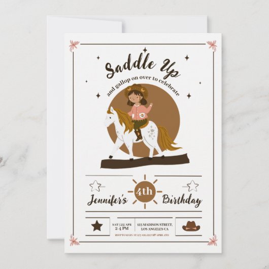 Invitation Rustic Cowgirl Saddle Up 4e anniversaire (Devant)