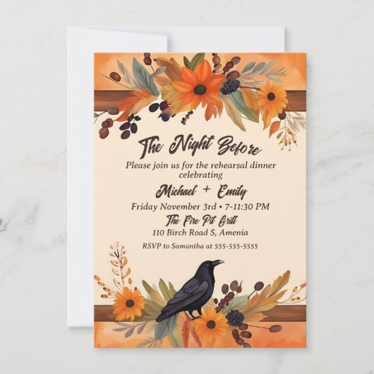 Invitation Rustic Crow Fall Boho Dîner de répétition d'aquare (Devant)