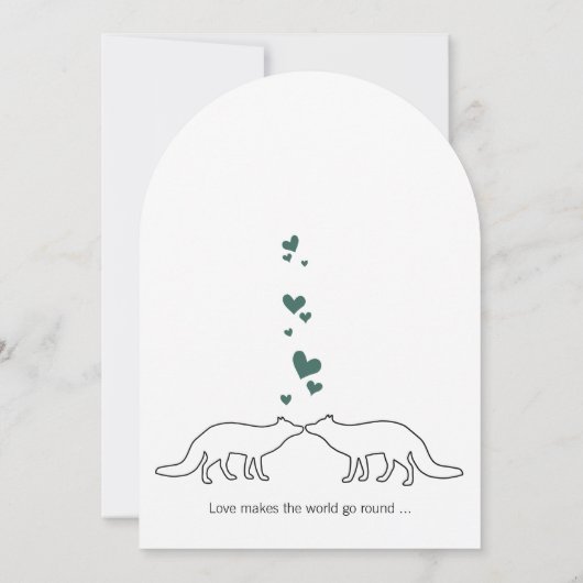 Invitation Rustic Cute Fox Romantic Green Hearts Mariage (Dos)