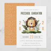 Invitation Rustic Cute Kids Lion Foliage Préscolaire Graduati (Devant / Derrière)