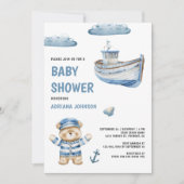 Invitation Rustic Cute Teddy Bear Nautical Boat Baby Shower (Devant)