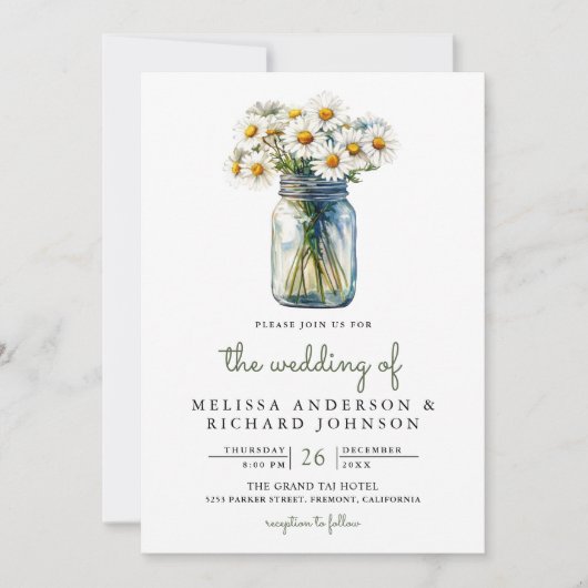 Invitation Rustic Daisies Floral Mason Jar QR Code Wedding (Devant)
