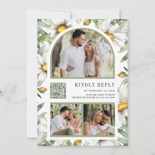 Invitation Rustic Daisies Floral Mason Jar QR Code Wedding (Dos)