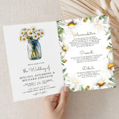 Invitation Rustic Daisies Floral Mason Jar QR Code Wedding