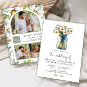 Invitation Rustic Daisies Floral Mason Jar QR Code Wedding
