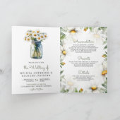 Invitation Rustic Daisies Floral Mason Jar QR Code Wedding (Intérieur)