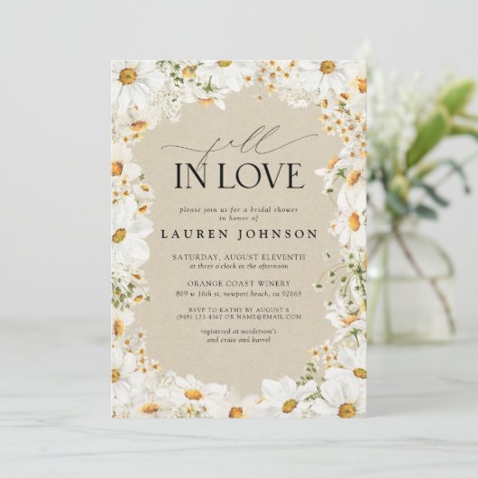 Invitation Rustic Daisy Fall in Love QR Code Fête des mariées (Debout devant)