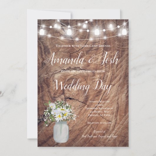 Invitation Rustic Daisy Floral Mason Jar Mariage campagnard (Devant)