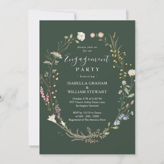 Invitation Rustic Dark Green Boho Fleur sauvage (Devant)