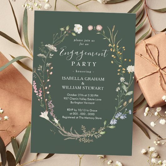 Invitation Rustic Dark Green Boho Fleur sauvage