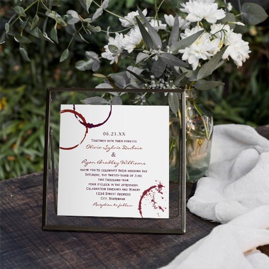 Invitation Rustic Dark Red Wine Stain Wedding