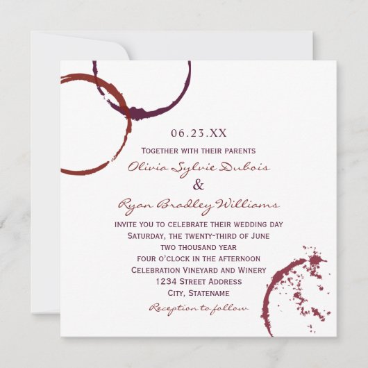 Invitation Rustic Dark Red Wine Stain Wedding (Devant)
