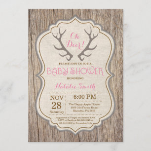 Invitation Rustic Deer Antler Oh Deer Girl Baby shower