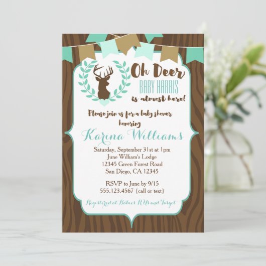 Invitation Rustic Deer Baby shower Invitation, Deer Invitatio (Debout devant)