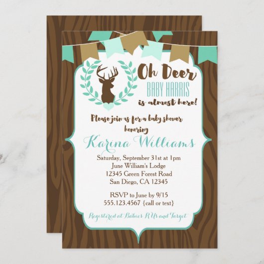 Invitation Rustic Deer Baby shower Invitation, Deer Invitatio (Devant / Derrière)