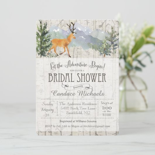 Invitation Rustic Deer Birch (Debout devant)