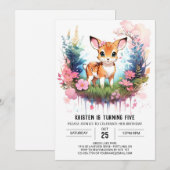 Invitation Rustic Deer Woodland Joy Girl Anniversaire Invitat (Devant / Derrière)