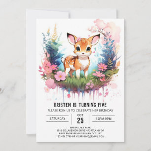 Invitation Rustic Deer Woodland Joy Girl Anniversaire Invitat