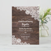 Invitation Rustic dentelle et brunch de bois douche nuptiale (Debout devant)
