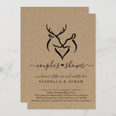 Invitation Rustic Doe & Deer Antlers Heart Couple's Shower (Devant / Derrière)