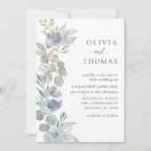 Invitation Rustic Dusty Blue Watercolor Floral Wedding (Devant)
