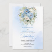 Invitation Rustic Dusty Blue White Peony Gold Wedding Invite (Devant)