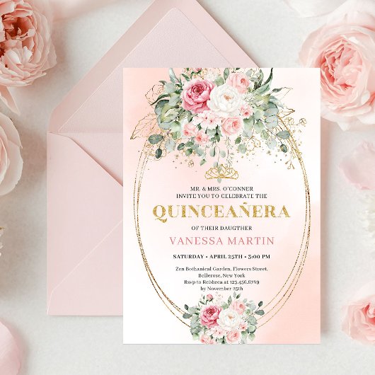 Invitation Rustic Dusty Pink Rose Gold Quinceañera Invite