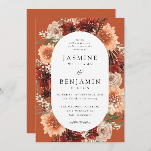 Invitation Rustic Earth & Champagne Florals Mariage dko (Devant / Derrière)