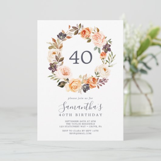 Invitation Rustic Earth Florals 40e anniversaire (Debout devant)
