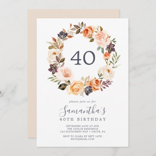 Invitation Rustic Earth Florals 40e anniversaire (Devant / Derrière)