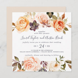 Invitation Rustic Earth Florals Carré Mariage