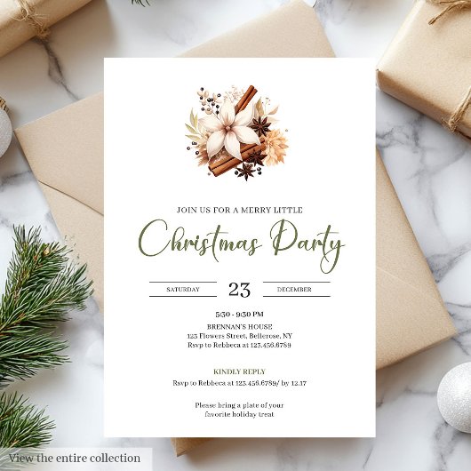 Invitation Rustic Earthy Olive Ivory Christmas Party Invite