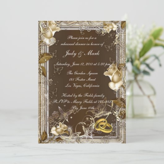Invitation Rustic Elegance White Rose Rehearsal Dîner Invitat (Debout devant)