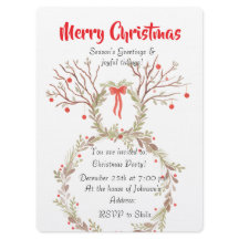 Rustic elegant watercolour Christmas invite cards