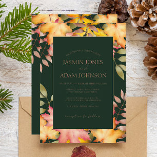 Invitation Rustic Emerald Green Automne Feuilles Mariage