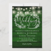 Invitation Rustic Emerald Green String Lights Mariage photo (Devant)