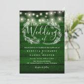 Invitation Rustic Emerald Green String Lights Mariage photo (Debout devant)