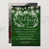 Invitation Rustic Emerald Green String Lights Mariage photo (Devant / Derrière)