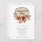 Invitation Rustic Engagement Party Automne Floral Bois Slice (Devant)