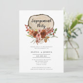Invitation Rustic Engagement Party Automne Floral Bois Slice (Debout devant)