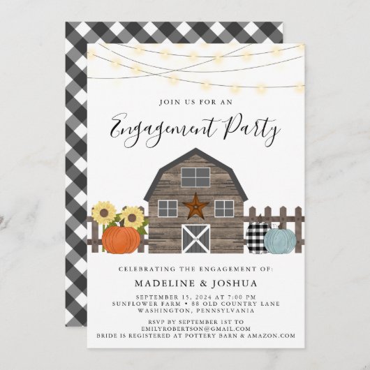 Invitation Rustic Engagement Party Automne Pays de la grange (Devant / Derrière)
